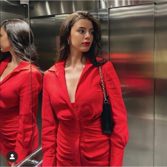 NWT Blogger Fav Zara Red Linen Draped Dress - Picture 3 of 11